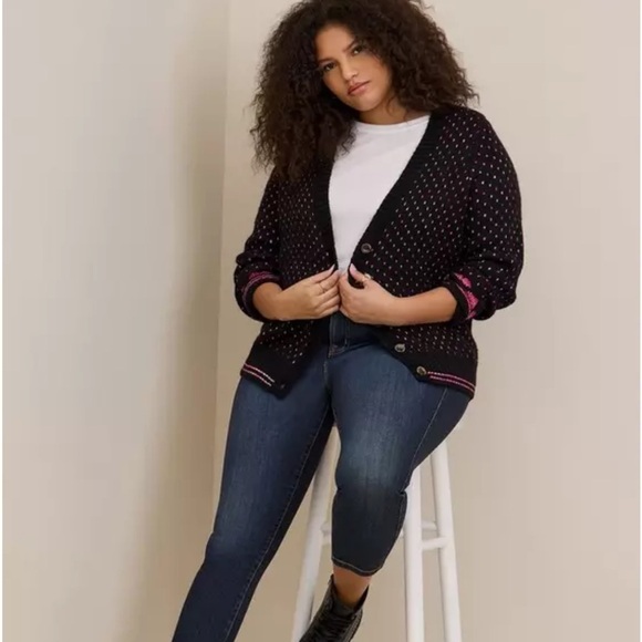 Torrid Cardigan Drop Shoulder V-Neck Button Front Heart Knit Sweater - Picture 2 of 10